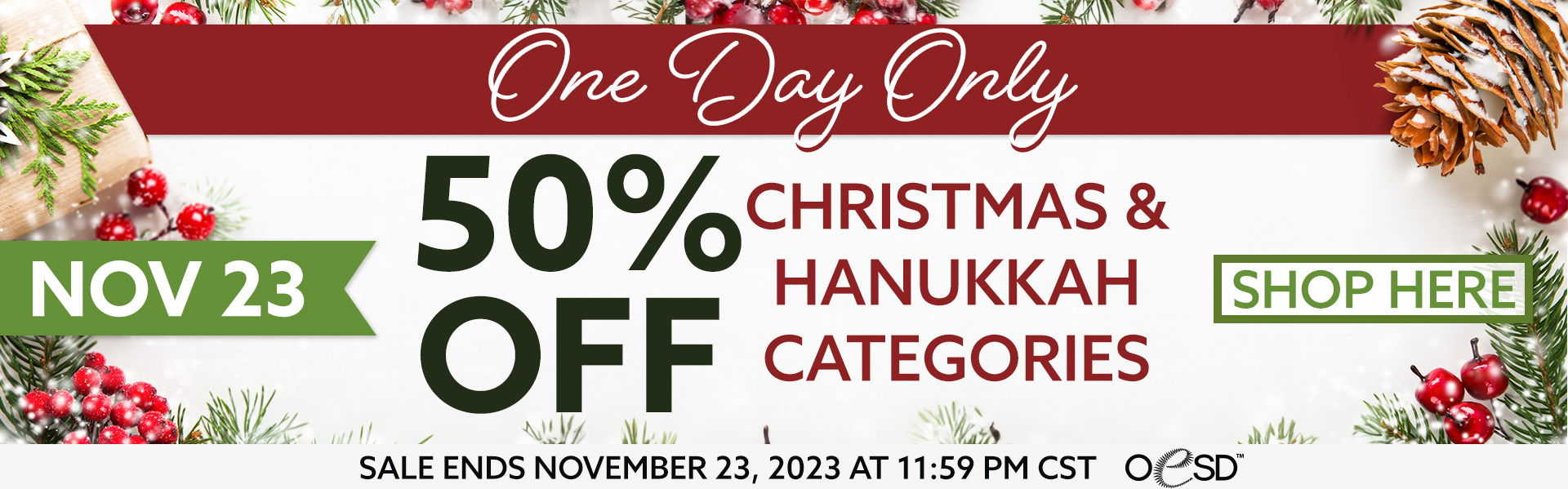 One Day Only 50% Off Christmas and Hanukkah Designs